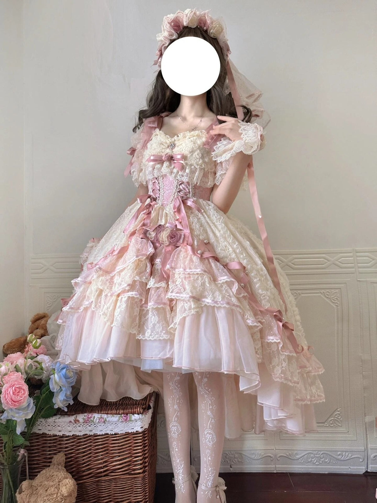 Sweet Lolita Pink Rose Dress Set - Lace Princess Birthday Gown