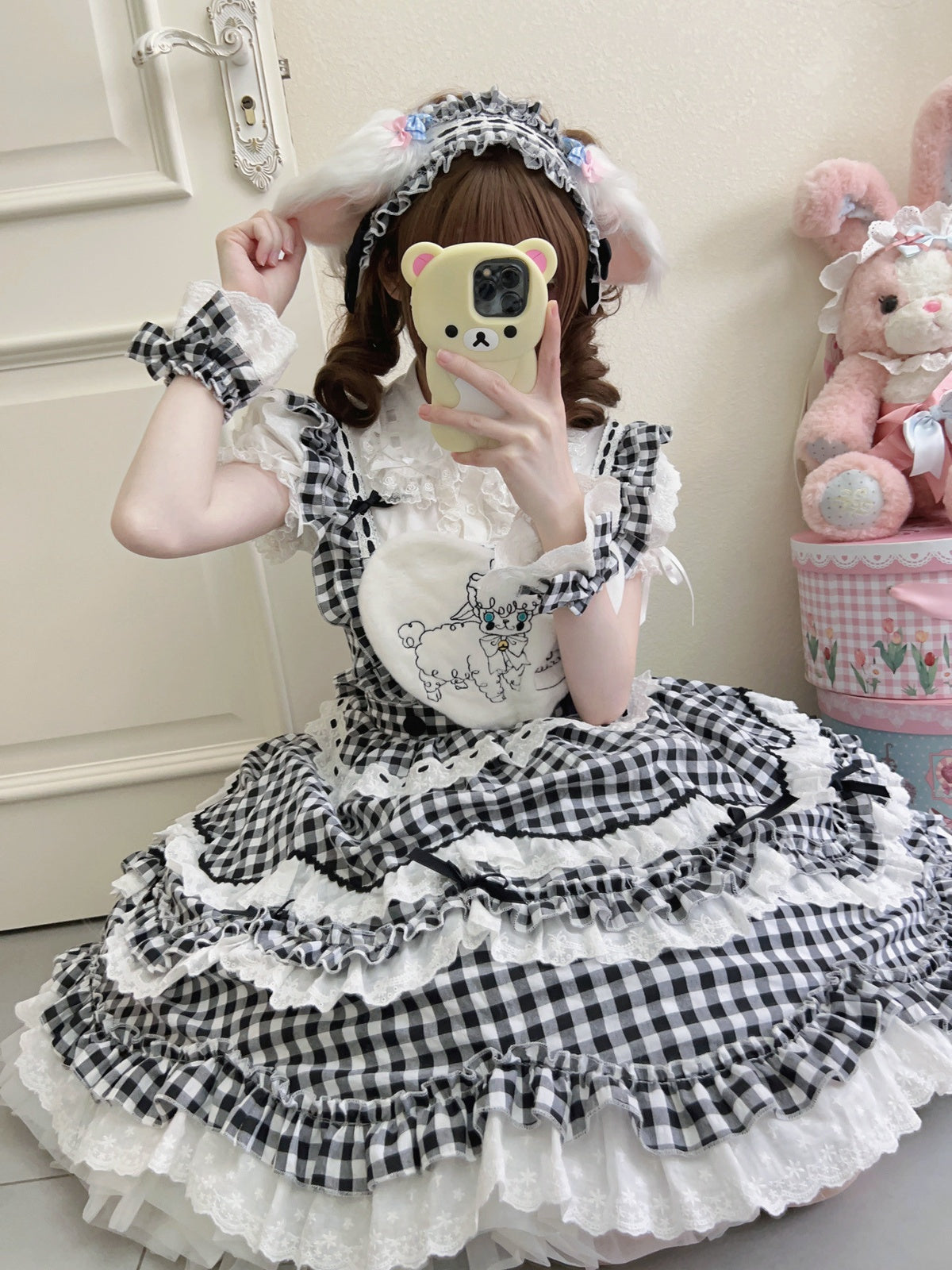 Black Gingham Sweet Lolita JSK Dress & Matching Accessory Set