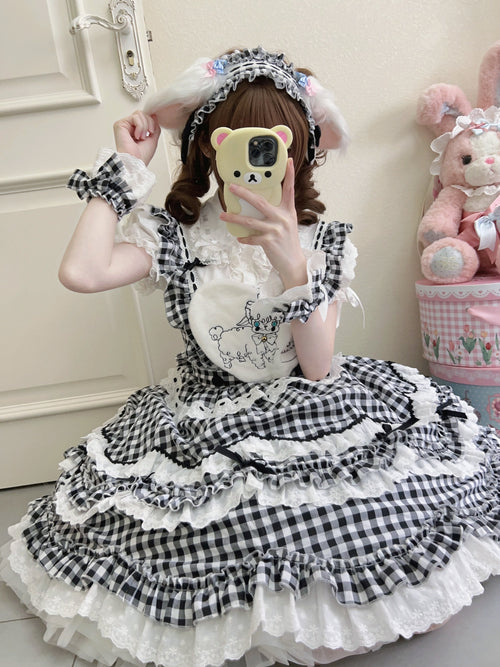 Black Gingham Sweet Lolita JSK Dress & Matching Accessory Set