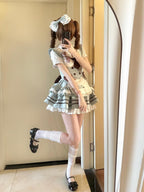 Sage Green Sweet Maid Lolita Dress Set with Blouse & Vest 3-Piece
