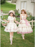 Embroidered Lolita JSK Set with Pink Flat Hat & Belt