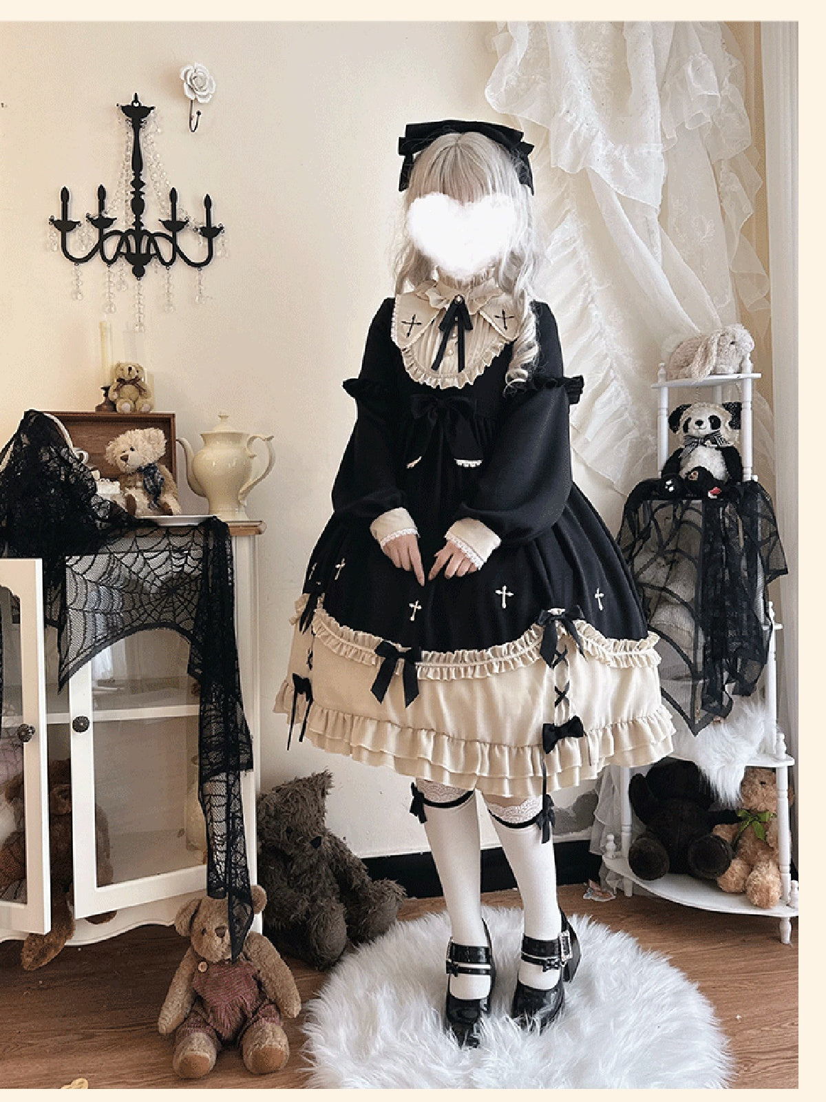 Classic Gothic Black Lolita OP Long Sleeve Dress | Plus Size