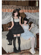 Black Square Neck Halter Lolita OP Set with Necklace & Bunny Hat