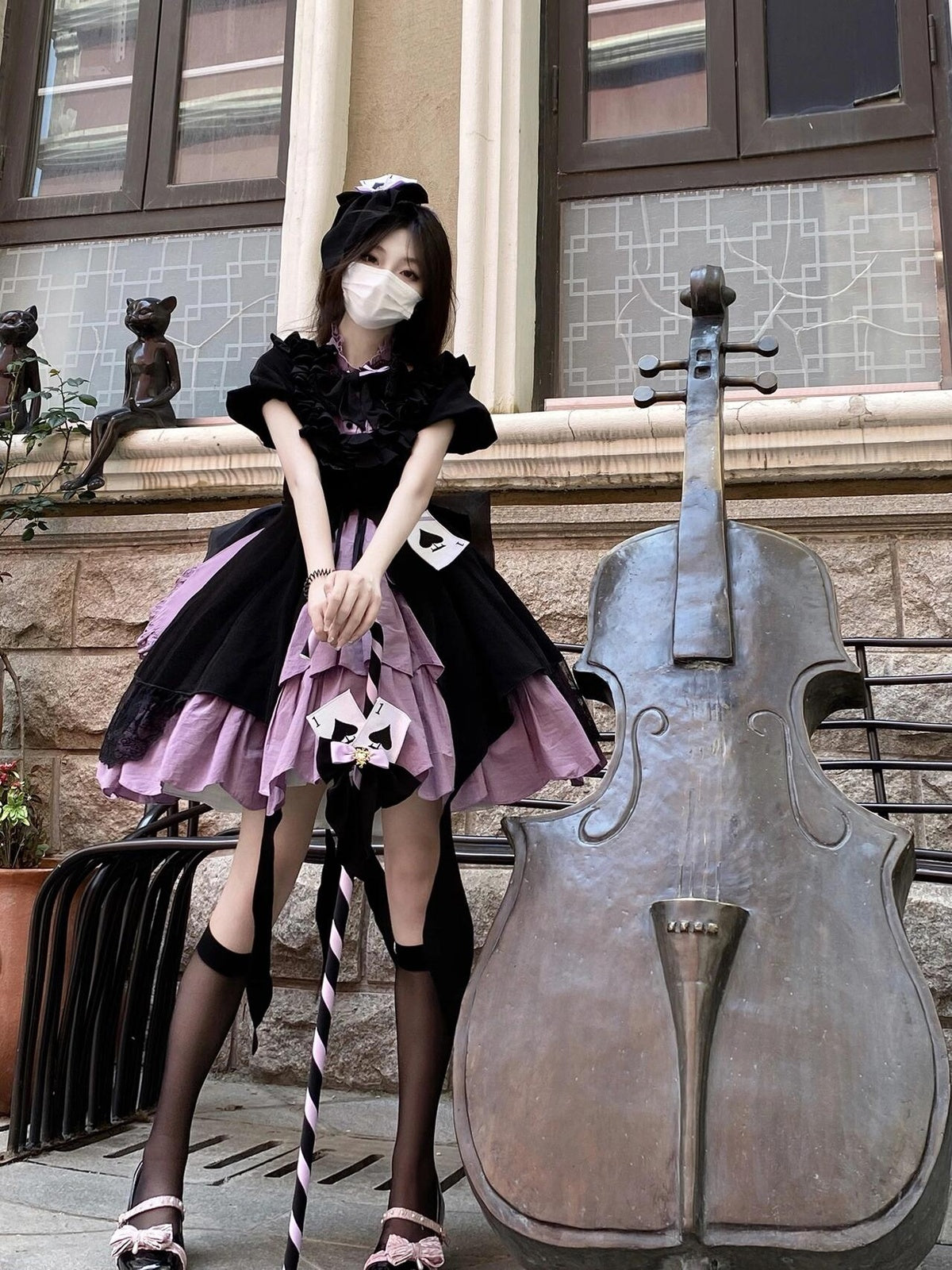 Black and Purple Gothic Lolita Dress Set for Halloween Cosplay