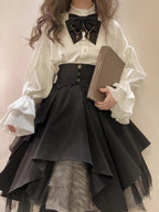 Gothic Nun Lolita Dress Set with Corset Blouse & Tiered Skirt