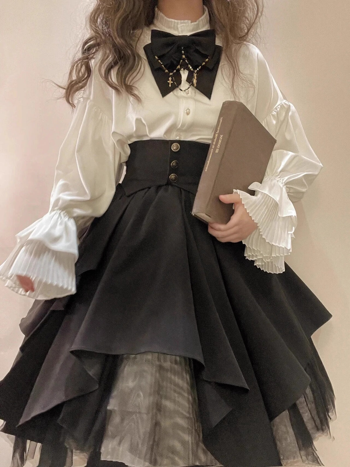 Gothic Nun Lolita Dress Set with Corset Blouse & Tiered Skirt
