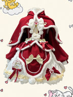 Red New Year & Christmas Lolita Dress Full Set with Cloak & Train