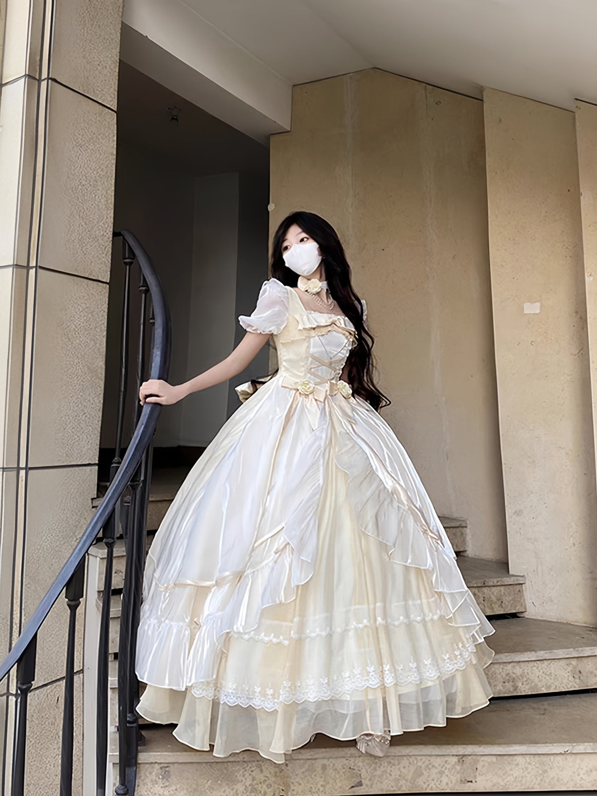 Elegant Cream Lolita Wedding OP Dress: 18th Birthday Ball Gown