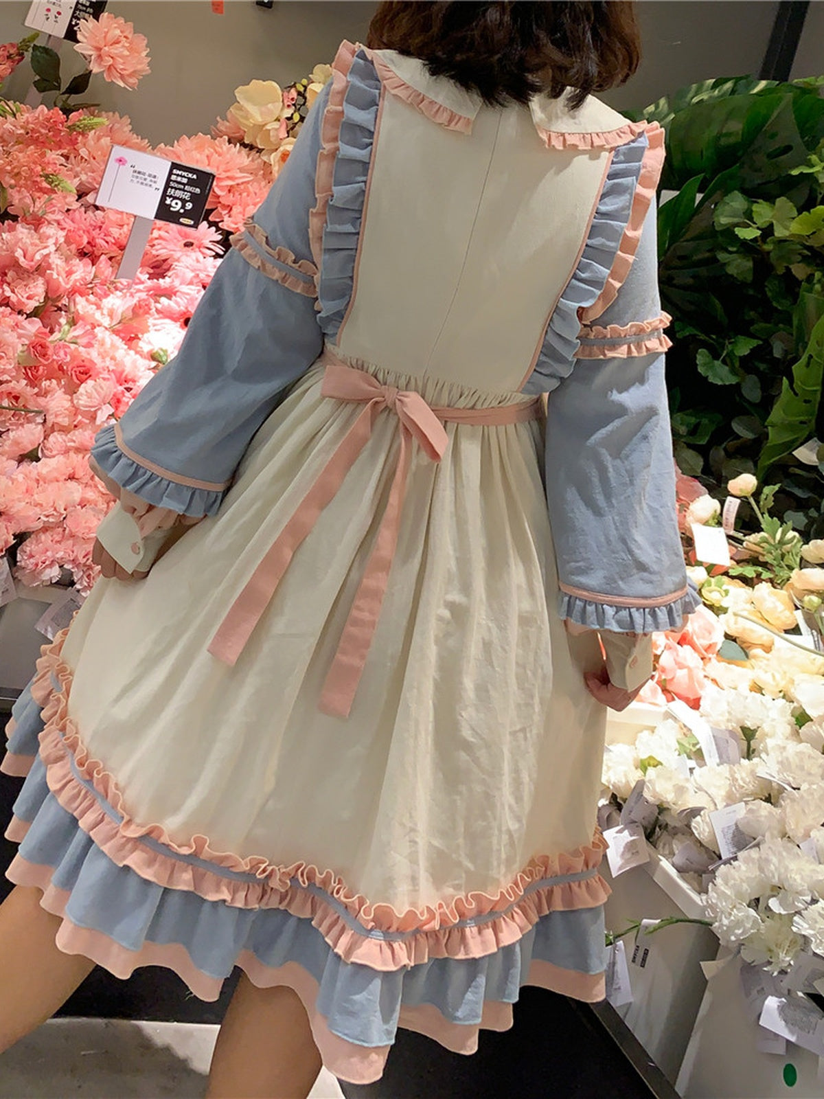 Plus Size Sweet Lolita OP Dress - Pink Blue & Beige Sweet Puff