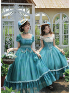 Empire Lolita Long JSK Set with Choker, Flower & Hat