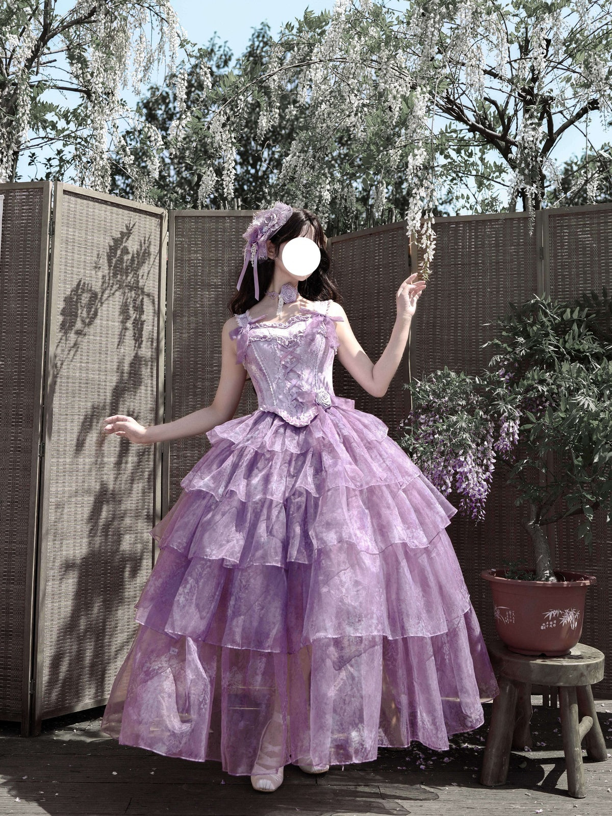 Elegant Purple Lolita Ball Gown - Luxury High-End Long Dress Full Set