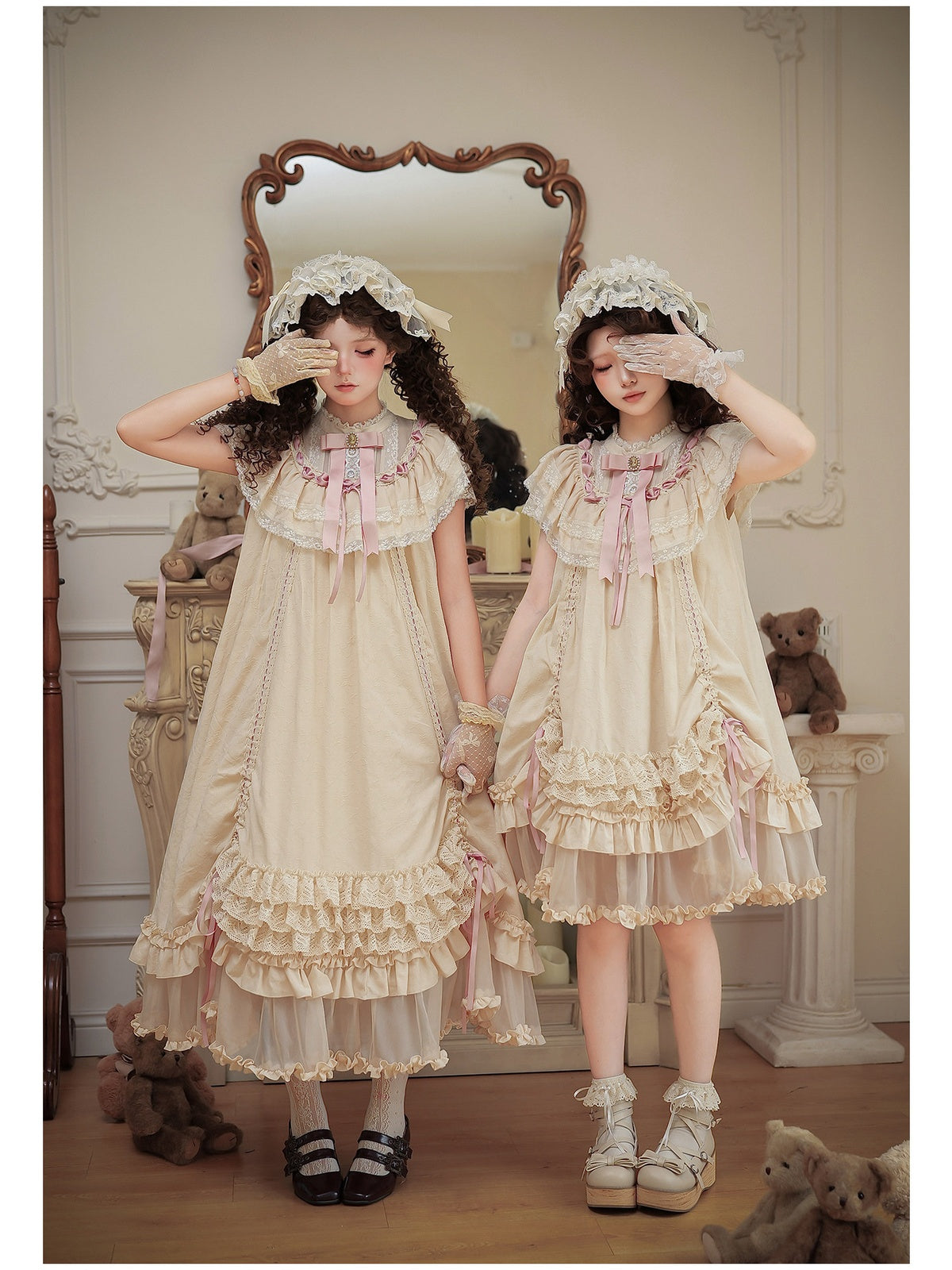 Short Doll Lolita OP Set with Adjustable Drawstring Hem