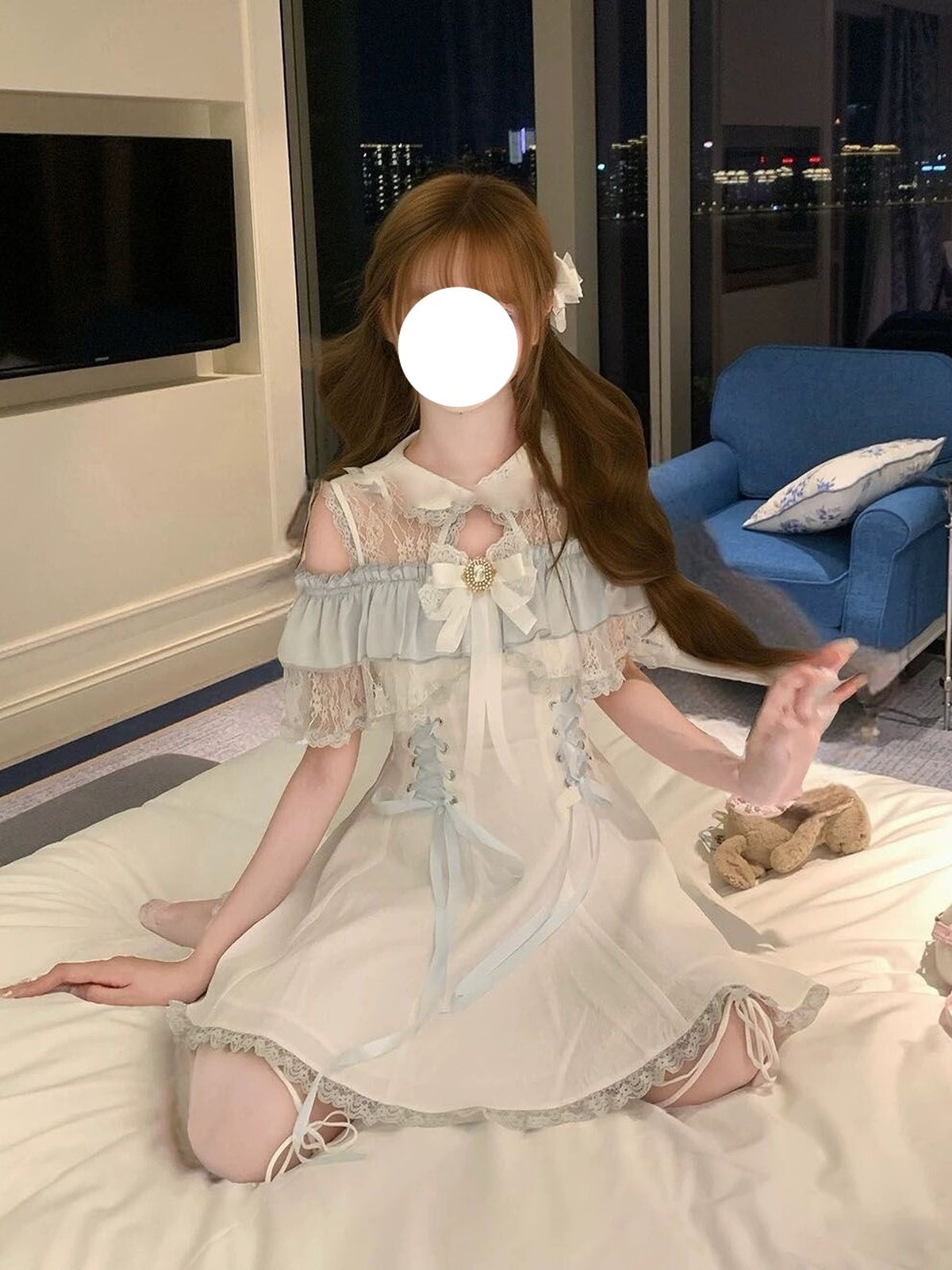 Sweet Ice Blue Lolita Dress - Cute Lace Princess A-Line Outfit