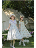 Purple Country Lolita Floral Print OP with Matching Flat Hat