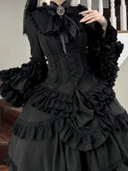 Gothic Black Phoenix Lolita Dress Set with Blouse & Tiered Skirt