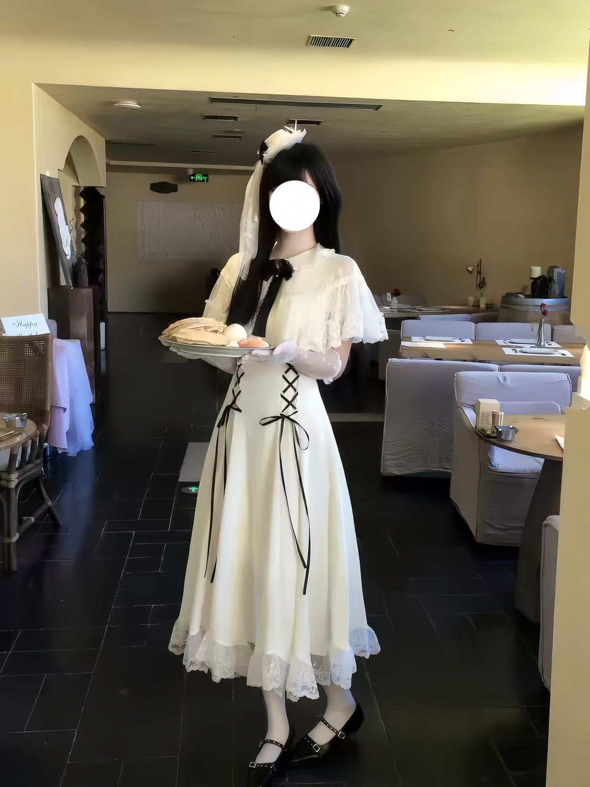 Elegant White Classic Lolita Dress Short Sleeve Midi JSK Full Set