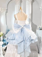 Glitter Blue & White Lolita Princess Dress Set with Free Petticoat