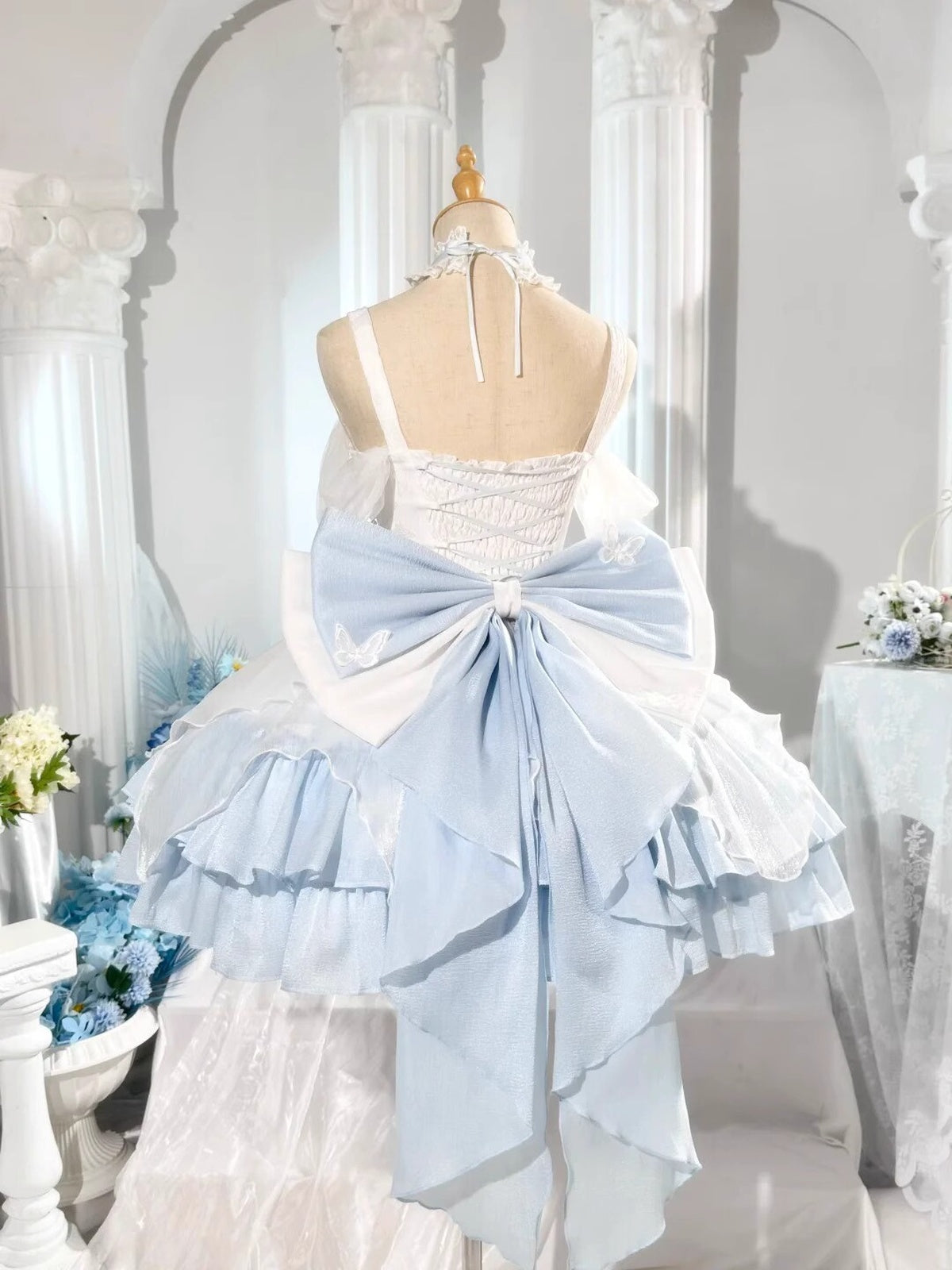Glitter Blue & White Lolita Princess Dress Set with Free Petticoat