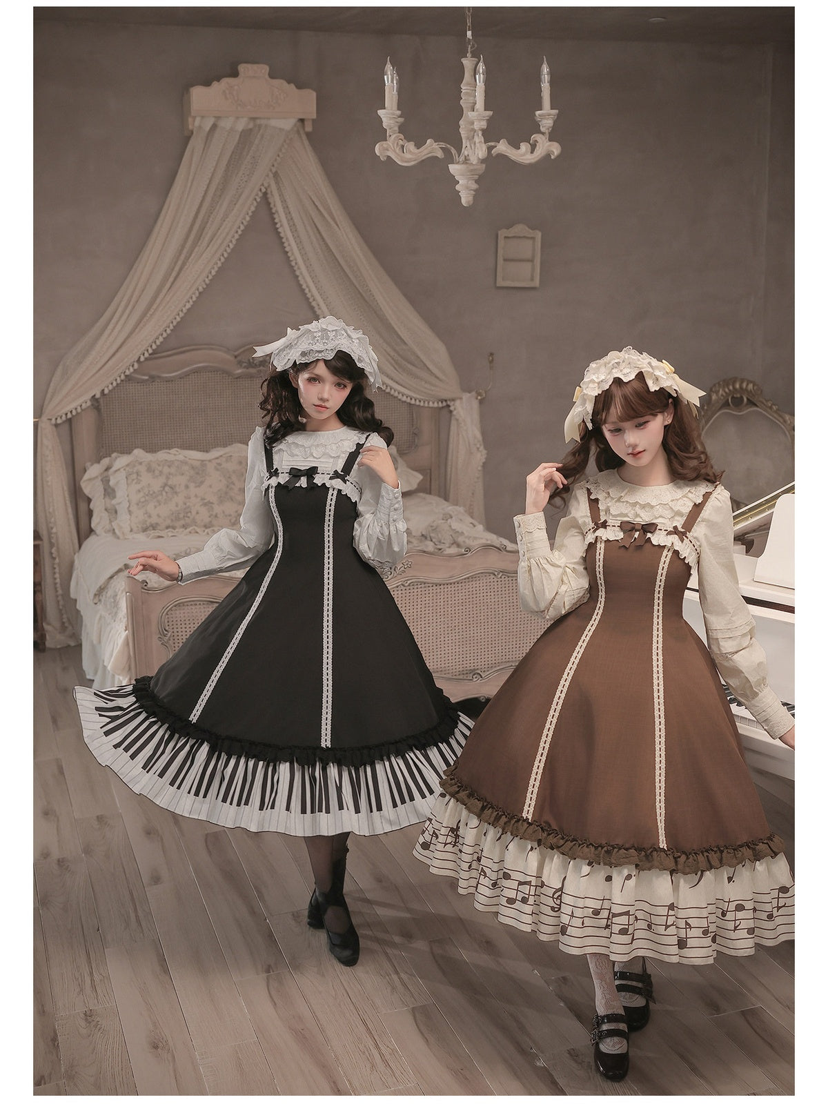 Coffee Print Lolita JSK Dress with Adjustable Straps & Ruffle Hem