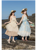 Blue Green Lolita Camisole Top & Asymmetrical Skirt Set