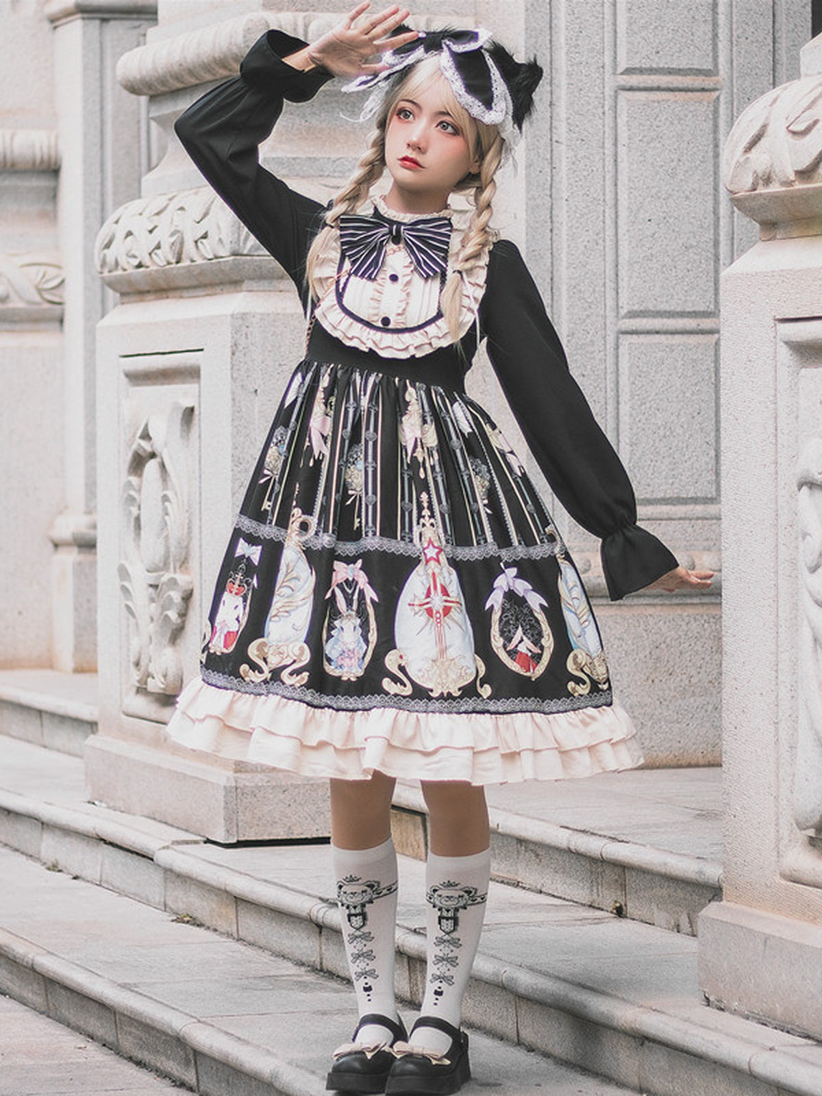 Black Gothic Easter Plus Size Lolita Long Sleeve OP Dress