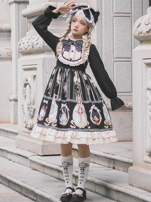 Black Gothic Easter Plus Size Lolita Long Sleeve OP Dress