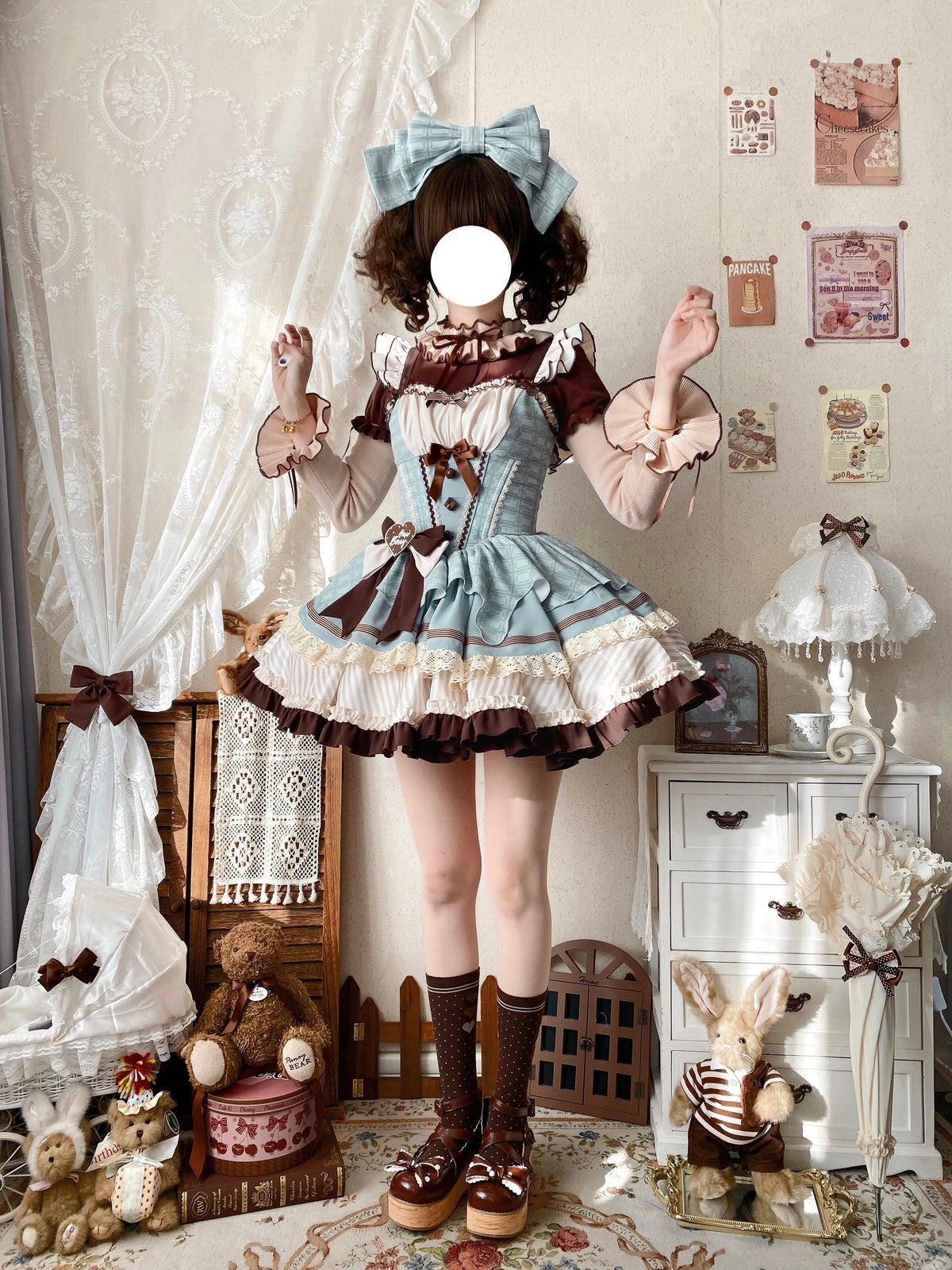 Mint Chocolate Sweet Lolita JSK Dress Set with Knit Blouse