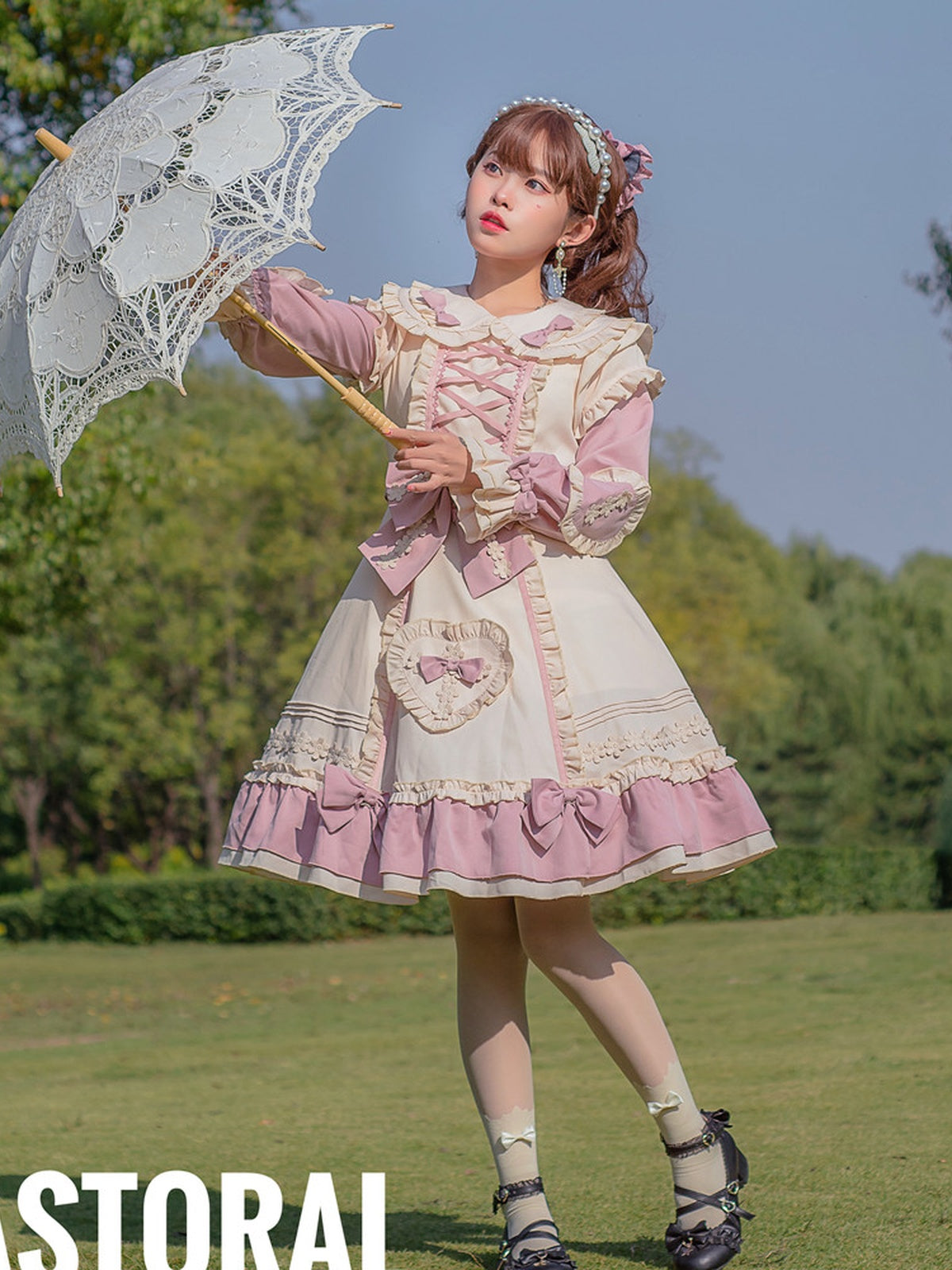 Plus Size Lolita Princess Dress - Cream & Pink Little Gardener OP