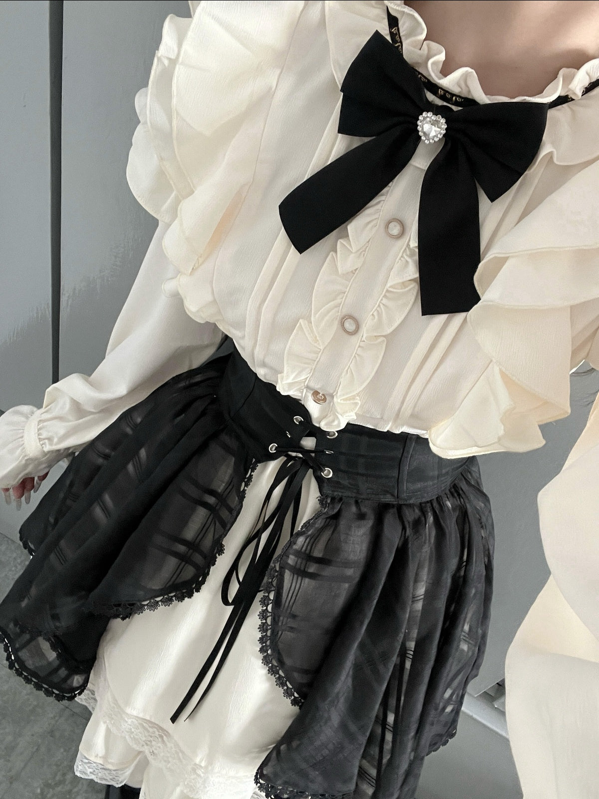 Rita White & Black Classic Lolita OP Dress - Girly Princess Outfit