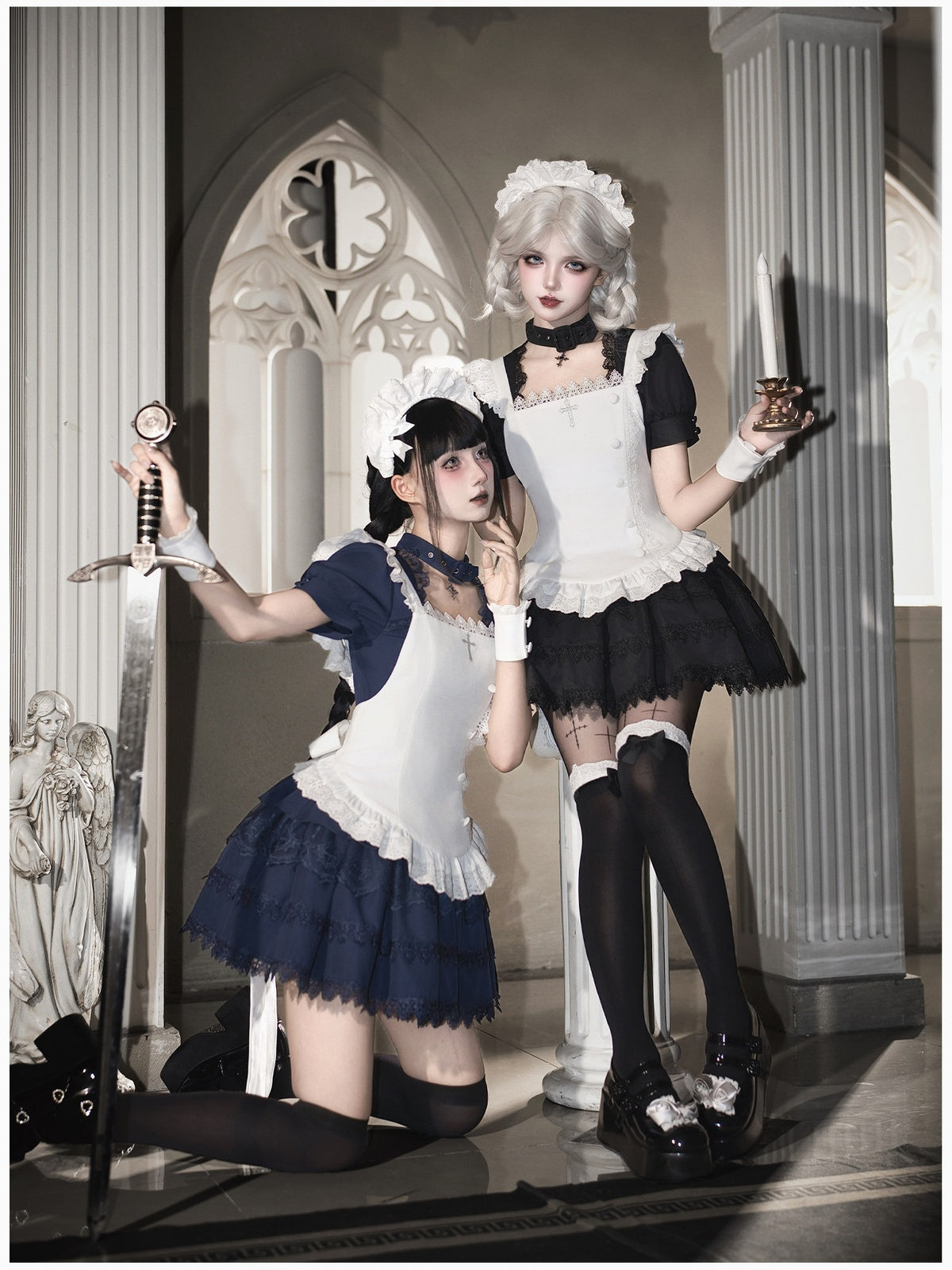 Black Vintage Sweet Lolita Ultra Short OP Set with Apron