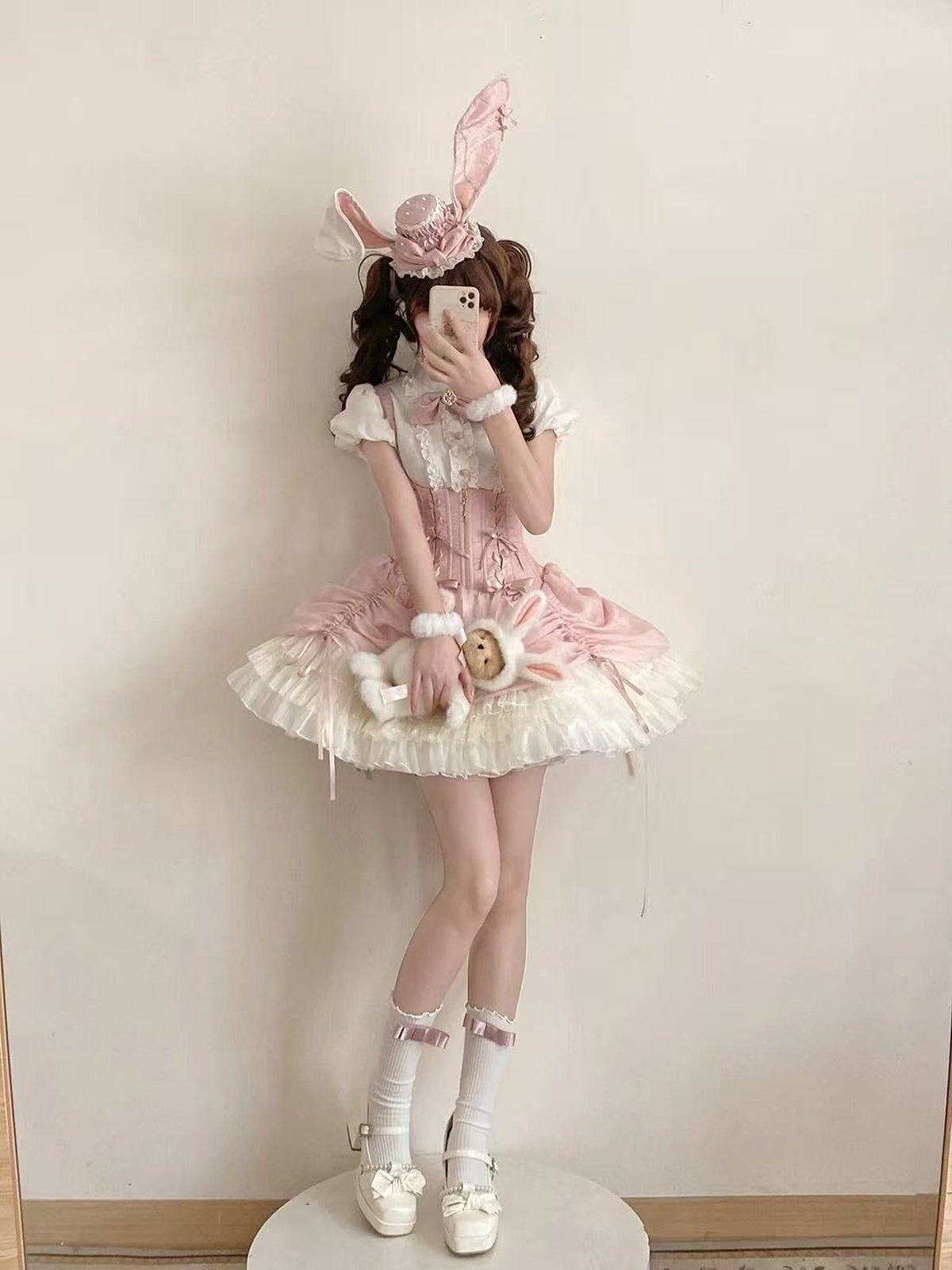 Sweet Pink Rabbit Lolita JSK Dress & Blouse Set with Bowknot
