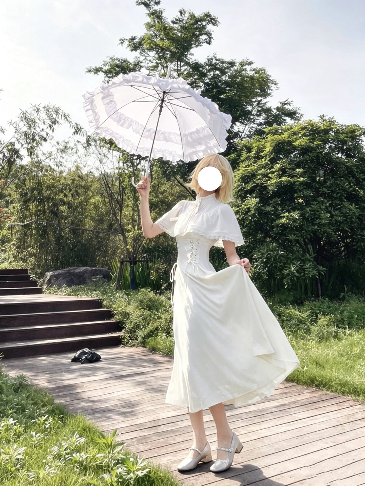 Elegant Off White Vintage Lace Lolita Dress Short Sleeve Midi JSK Set