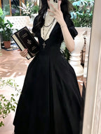 Gothic Nun Lolita Vintage Court Dress with Necklace