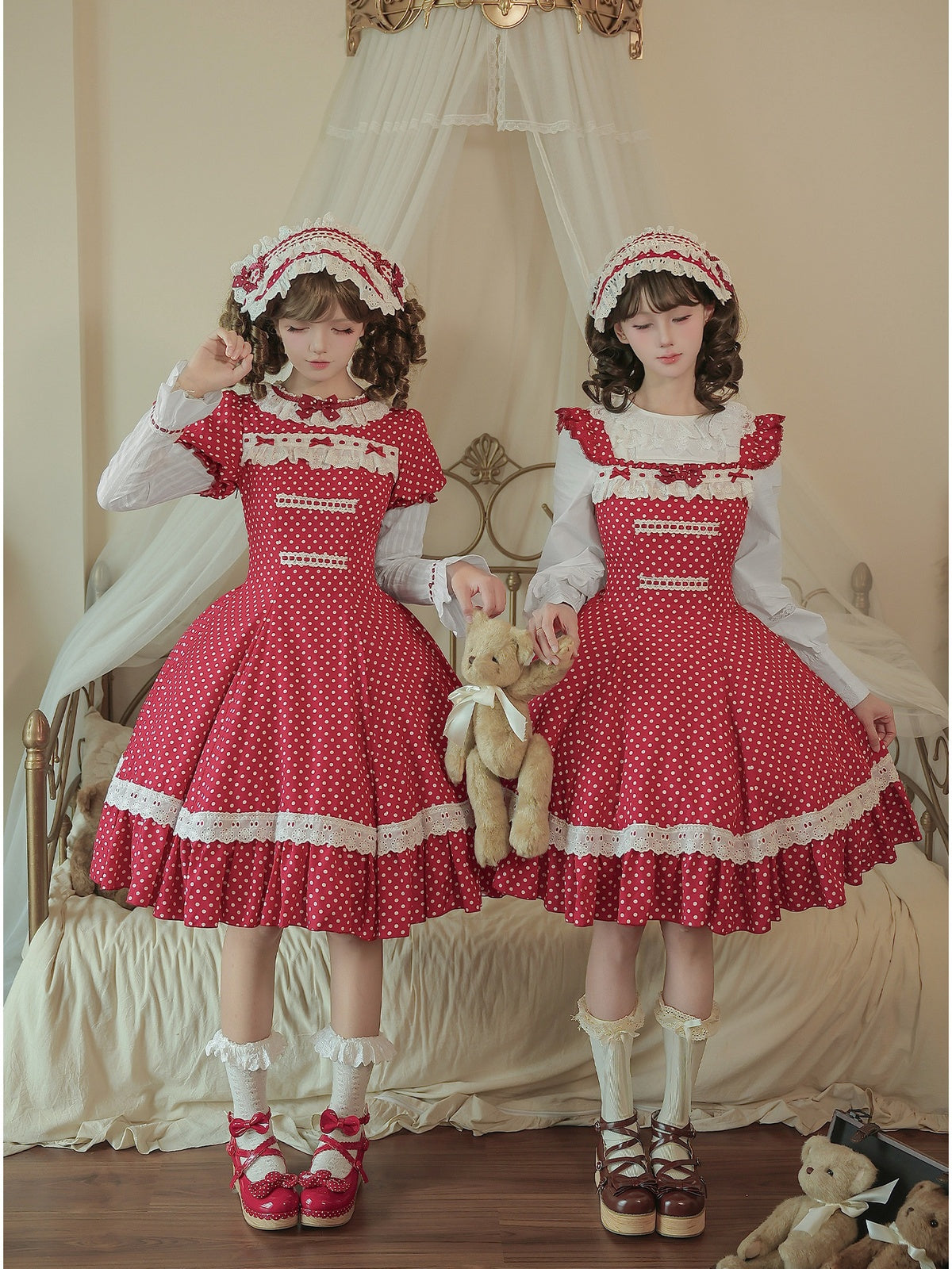 Retro Polka Dot Lolita OP Set with Headband