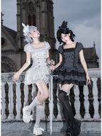 White Sweet Lolita Puff Skirt OP Set with Top Hat & Sleeves