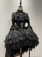 Gothic Lolita Cross & Thorns Dress Set - Black Long Sleeve Outfit