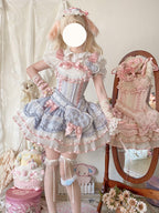 Sweet Ribbon Lolita Ballet JSK Dress - Blue & Pink Princess Gown