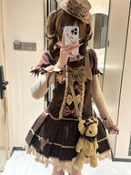 Tiramisu Brown Sweet Lolita JSK Dress Set with Knit Blouse