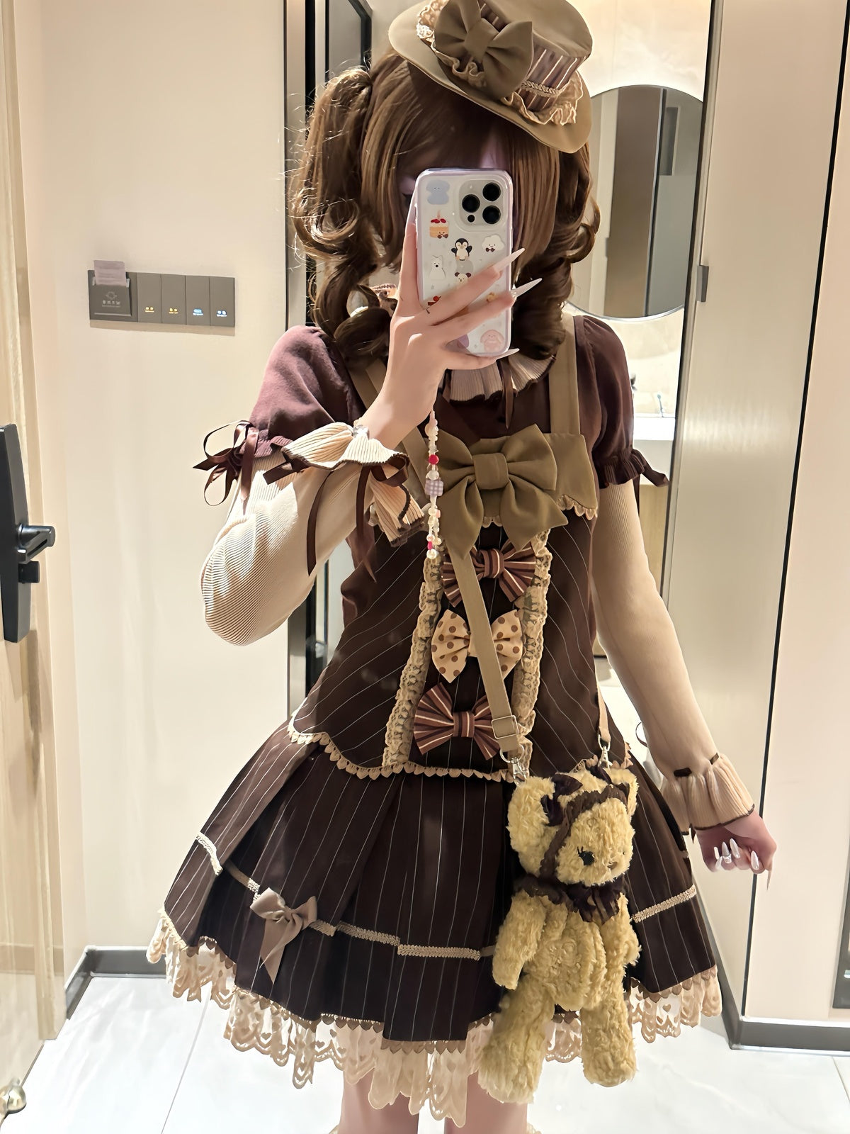 Tiramisu Brown Sweet Lolita JSK Dress Set with Knit Blouse