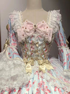 Sweet Blue Lolita OP Long Sleeve Dress & Bonnet Hat Set