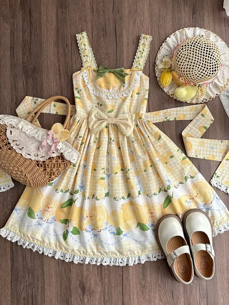 Chick Yellow Print Lemon Dress and Sweet Lolita High-Waisted Gingham - Miss Point | CoyBunny