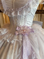 Sweet Mint Purple Lolita JSK Dress Lace Ruffle Floral Print Princess Jumper Skirt