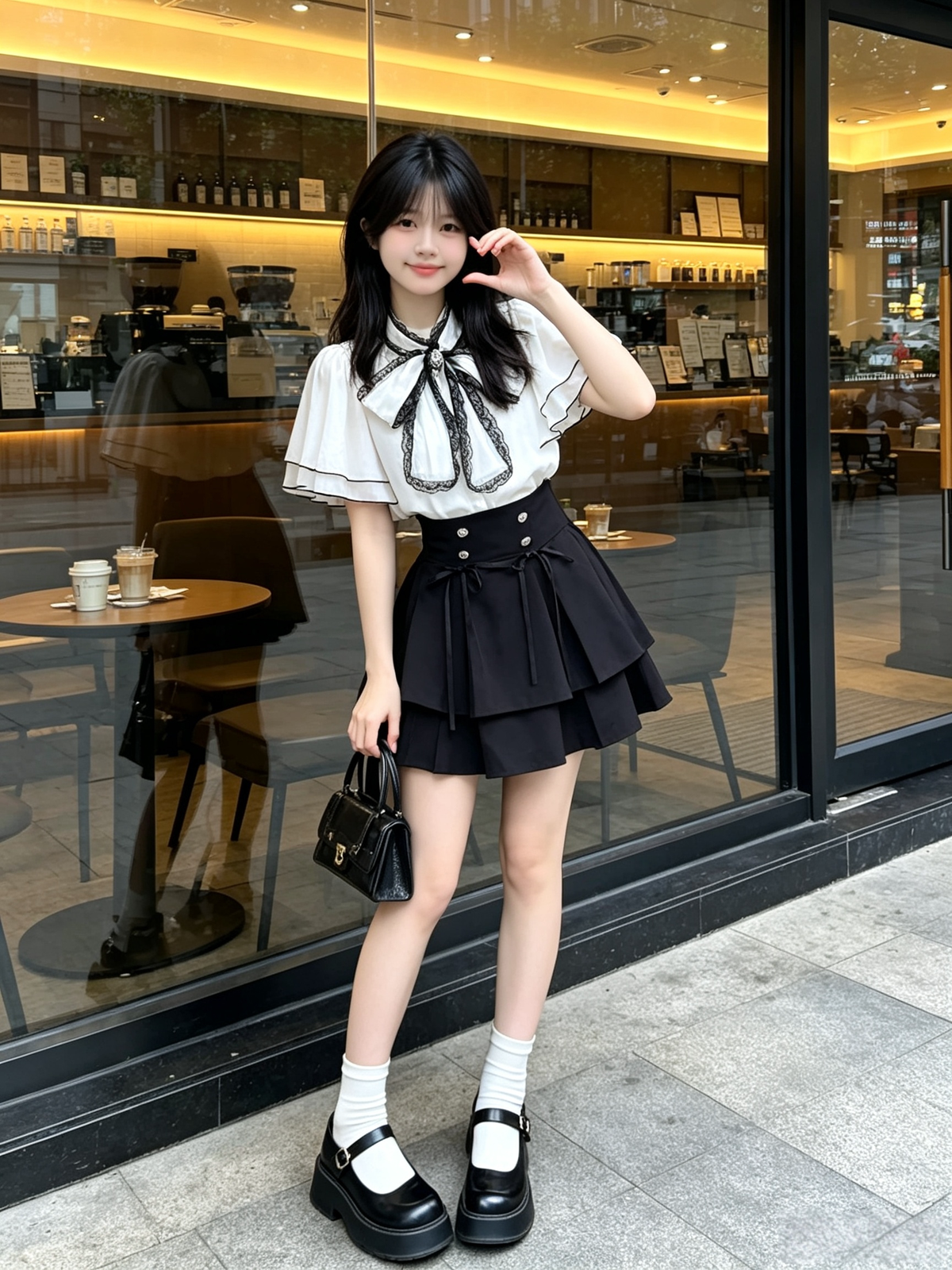 Cute White Jirai Kei School Girl Lolita Dress Short Sleeve Midi Skirt Set