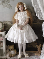 Ivory Checkered Puff Sleeve Lolita One-Piece Dress | CoyBunny