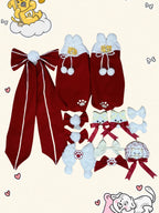 Red New Year & Christmas Lolita Dress Full Set with Cloak & Train