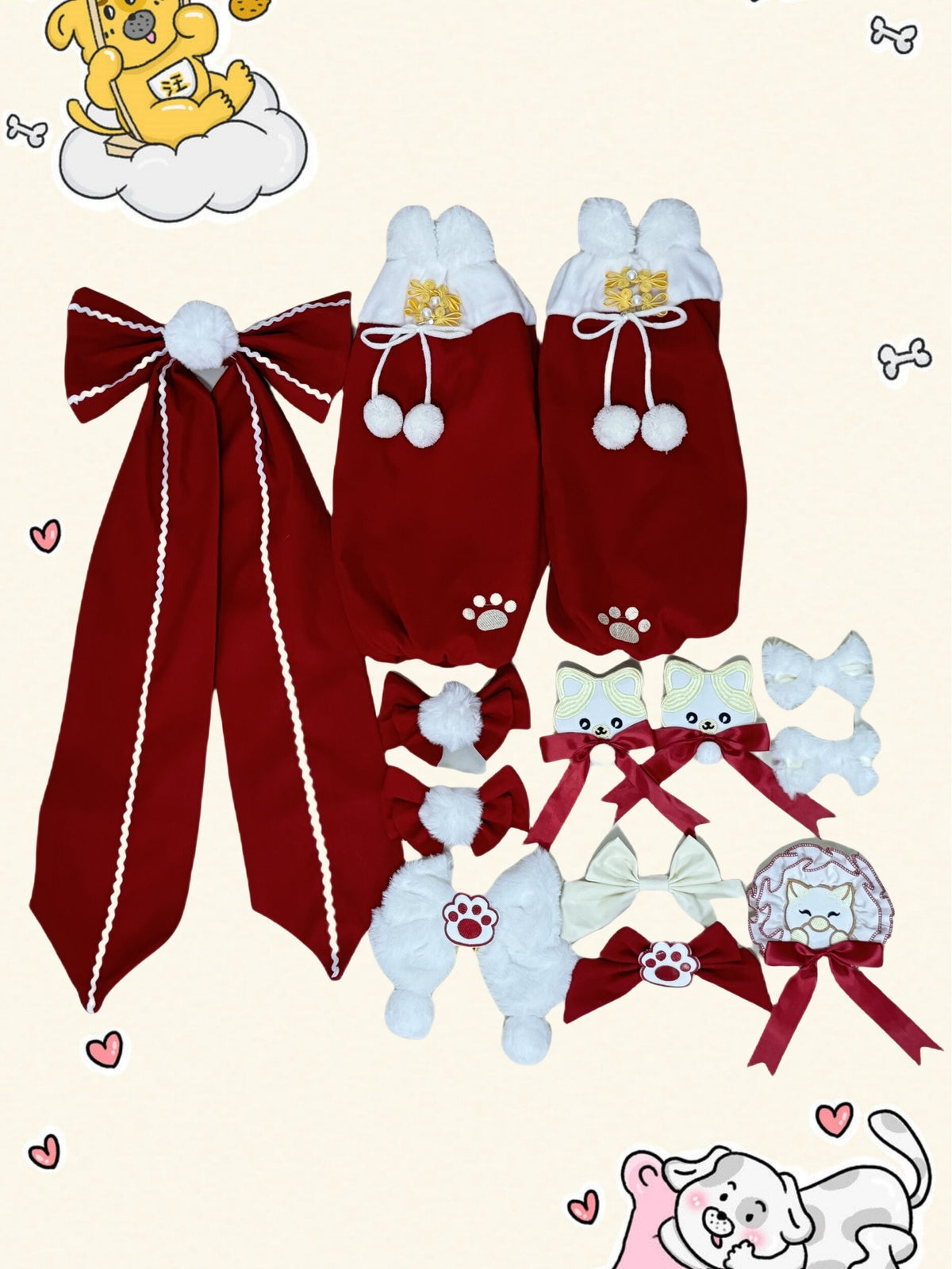 Red New Year & Christmas Lolita Dress Full Set with Cloak & Train