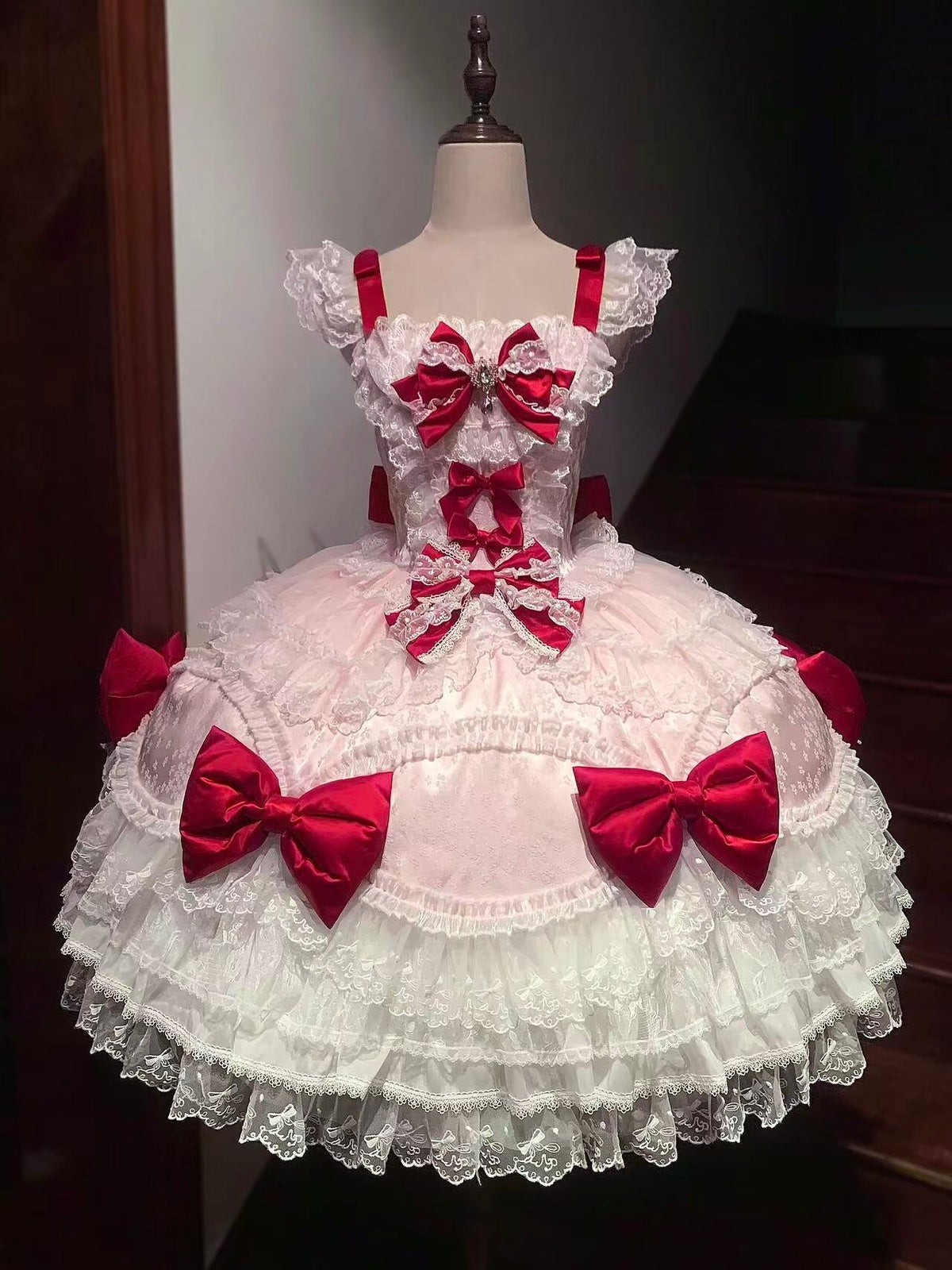 Pink Lolita JSK Suspender Dress with Train & Headband