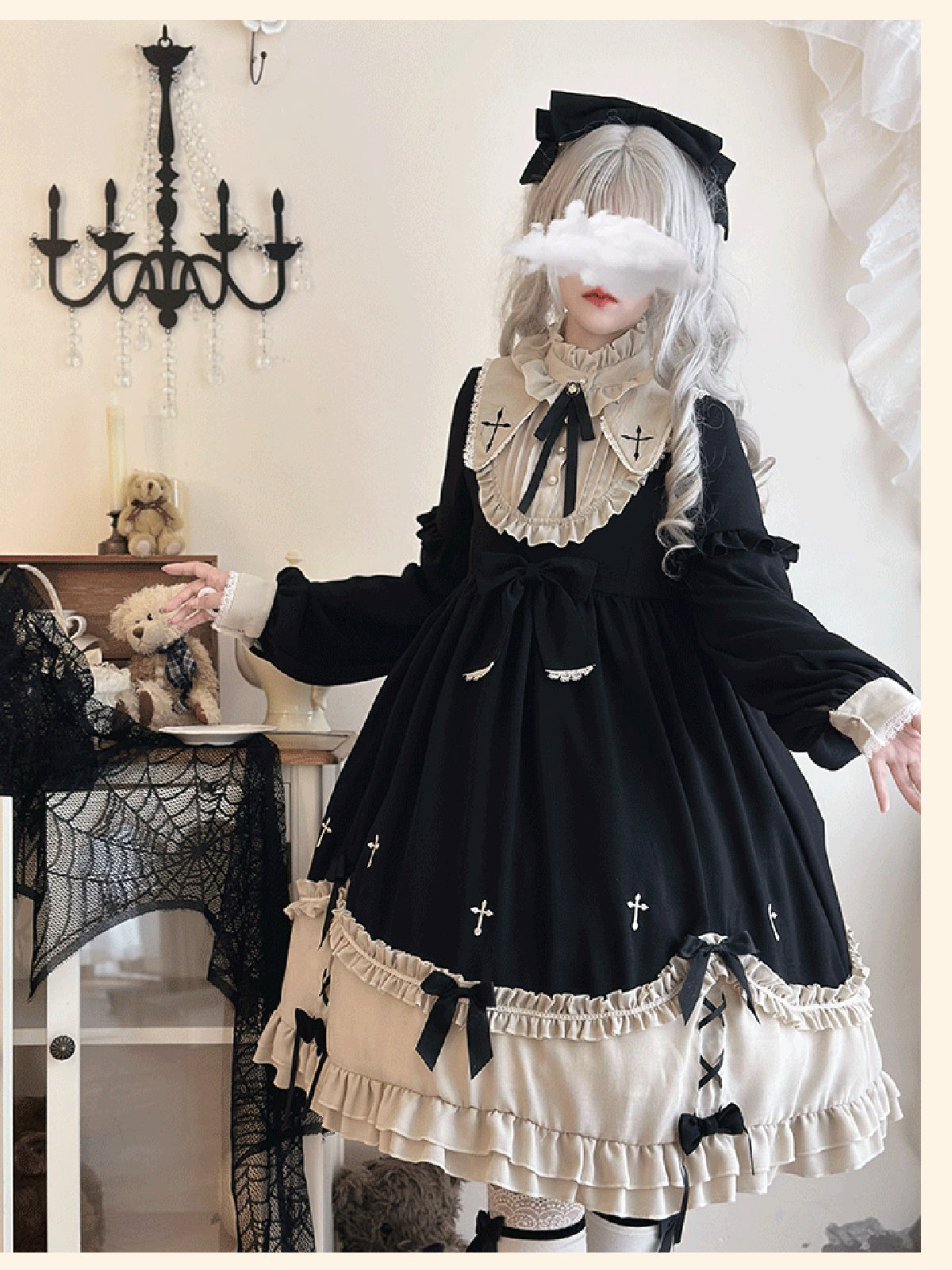 Classic Gothic Black Lolita OP Long Sleeve Dress | Plus Size