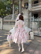 Pink Lolita JSK Dress with Back Bow & Veil | JSK Strappy Gown
