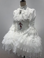 Gothic Lolita Cross & Thorns Dress Set - White Long Sleeve Outfit